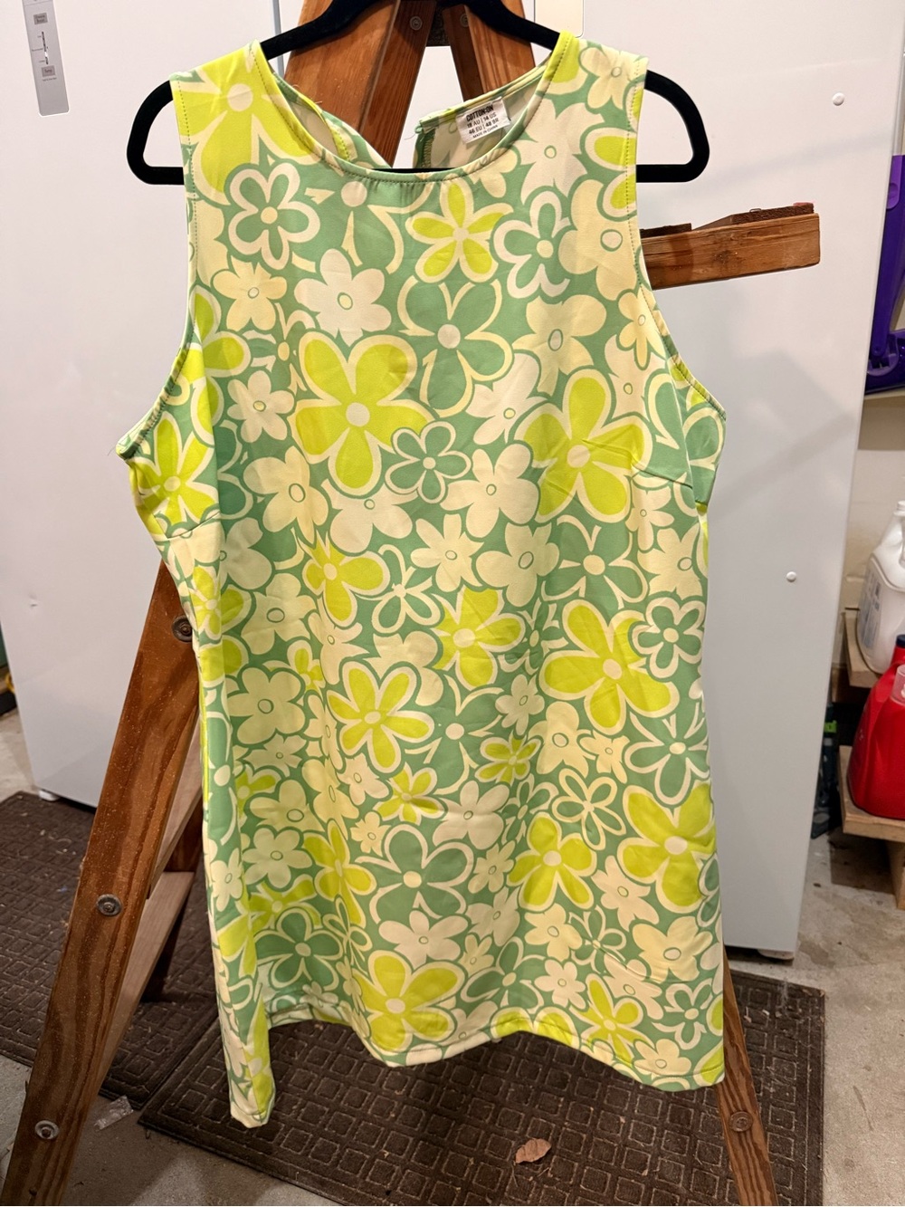 Retro Floral Tank Dress - Yellow, Green & Cream
